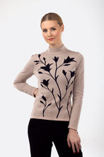 Load image into Gallery viewer, Merino wool floral jacquard knit top, beige
