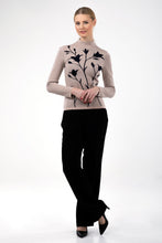 Load image into Gallery viewer, Merino wool floral jacquard knit top, beige