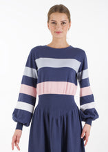 Load image into Gallery viewer, Bell sleeve striped knit dress, grey