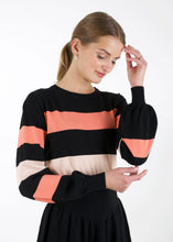 Load image into Gallery viewer, Bell sleeve striped knit dress, black/orange