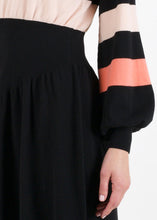 Load image into Gallery viewer, Bell sleeve striped knit dress, black/orange