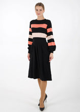 Load image into Gallery viewer, Bell sleeve striped knit dress, black/orange