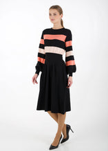 Load image into Gallery viewer, Bell sleeve striped knit dress, black/orange
