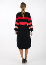 Load image into Gallery viewer, Bell sleeve striped knit dress, black/red