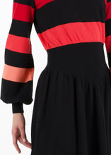 Load image into Gallery viewer, Bell sleeve striped knit dress, black/red