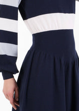 Load image into Gallery viewer, Bell sleeve striped knit dress, navy