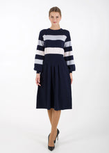 Load image into Gallery viewer, Bell sleeve striped knit dress, navy
