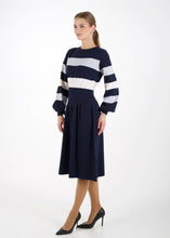 Load image into Gallery viewer, Bell sleeve striped knit dress, navy
