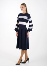 Load image into Gallery viewer, Bell sleeve striped knit dress, navy