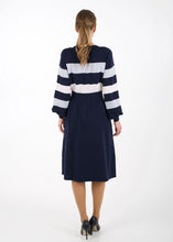 Load image into Gallery viewer, Bell sleeve striped knit dress, navy