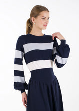 Load image into Gallery viewer, Bell sleeve striped knit dress, navy