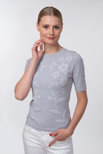 Load image into Gallery viewer, Forget-me-not jacquard knit top, grey