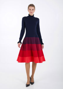 Gradient knit dress, midnight blue to poppy red