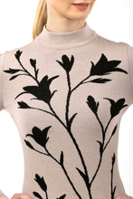 Load image into Gallery viewer, Merino wool floral jacquard knit top, beige