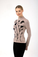 Load image into Gallery viewer, Merino wool floral jacquard knit top, beige