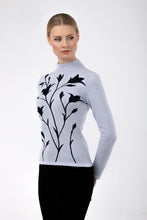 Load image into Gallery viewer, Merino wool floral jacquard knit top, light grey