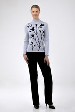 Load image into Gallery viewer, Merino wool floral jacquard knit top, light grey