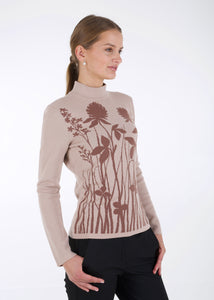 Merino wool jacquard knit top, meadow, beige