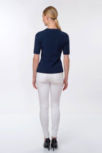 Load image into Gallery viewer, Forget-me-not jacquard knit top, navy