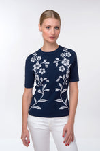 Load image into Gallery viewer, Forget-me-not jacquard knit top, navy