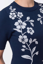 Load image into Gallery viewer, Forget-me-not jacquard knit top, navy