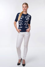 Load image into Gallery viewer, Forget-me-not jacquard knit top, navy