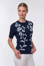 Load image into Gallery viewer, Forget-me-not jacquard knit top, navy