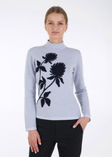 Load image into Gallery viewer, Merino wool jacquard knit top, clover, light grey