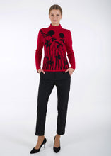 Load image into Gallery viewer, Merino wool jacquard knit top, meadow, red