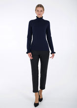 Load image into Gallery viewer, Merino ruffle knit top, dark blue