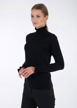 Load image into Gallery viewer, Merino ruffle knit top, black