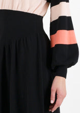 Load image into Gallery viewer, Bell sleeve striped knit dress, black/orange
