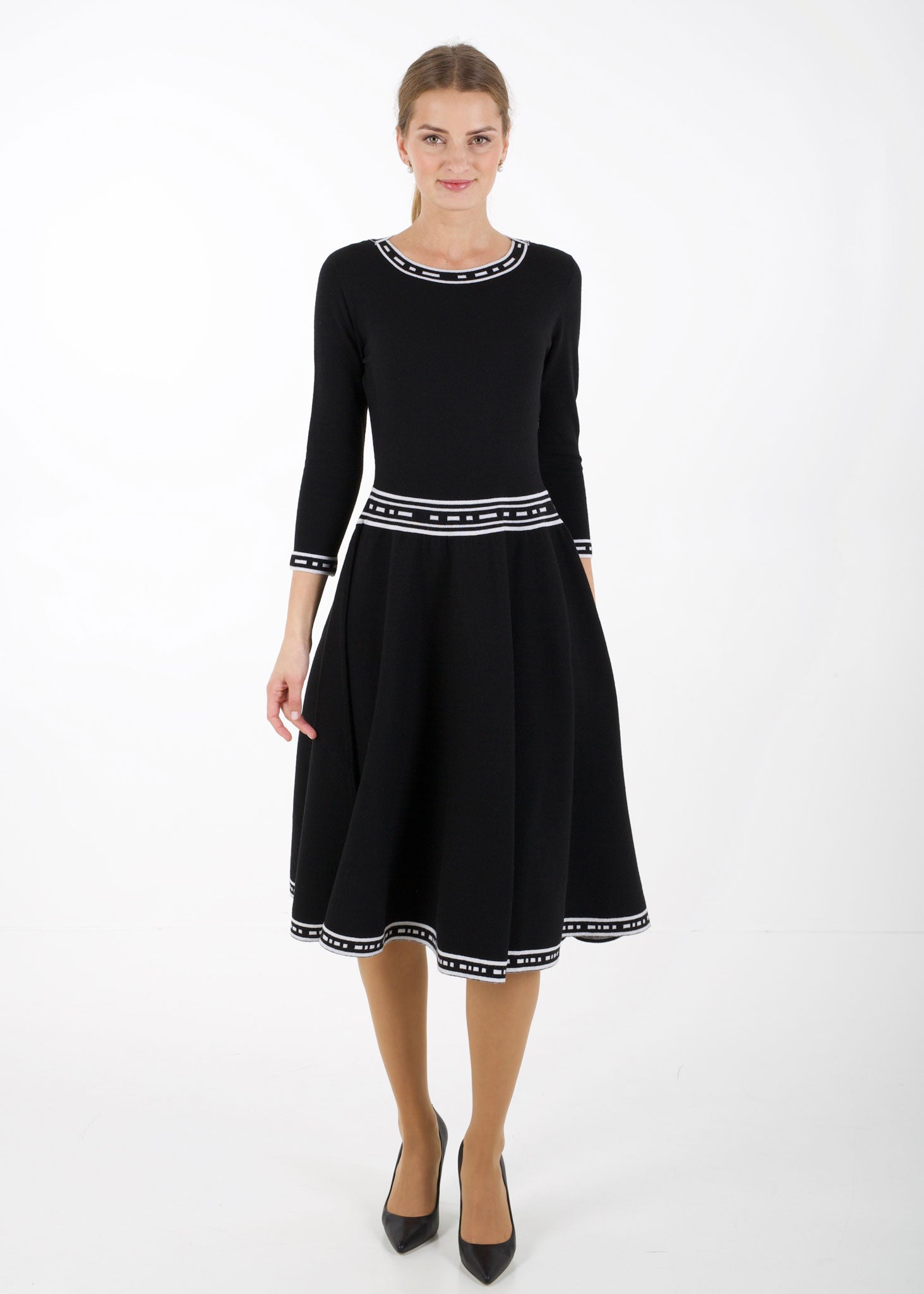 Black dress best sale with flared skirt