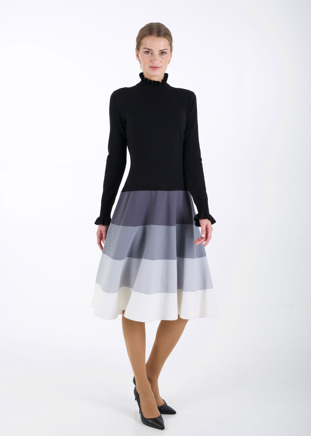 Gradient knit dress, black to white