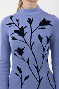 Merino wool floral jacquard knit top, lavender
