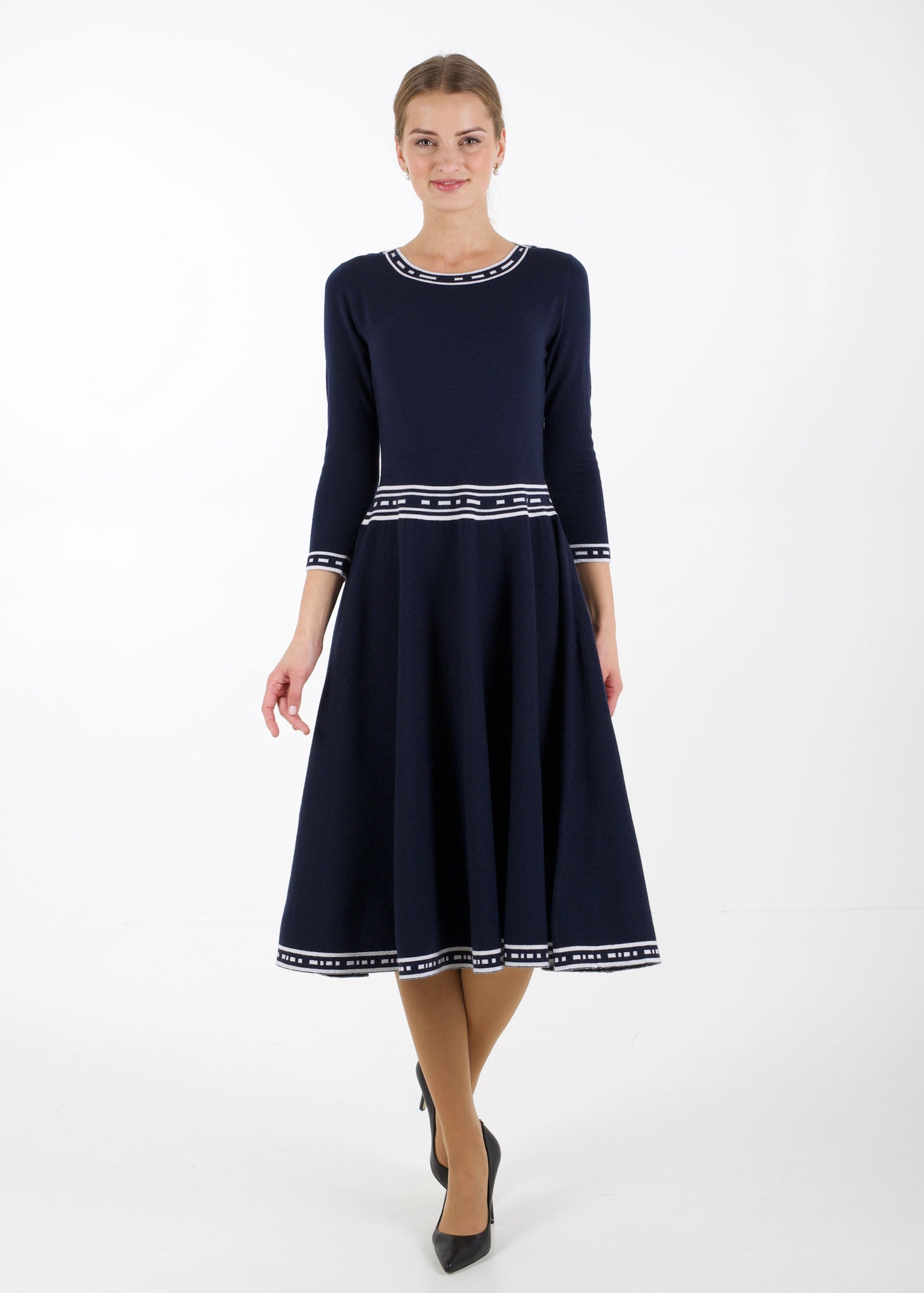 Fit and flare knit dress, navy – Arctic Affair
