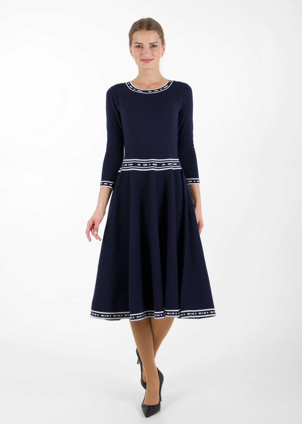 Fit and flare knit dress, navy