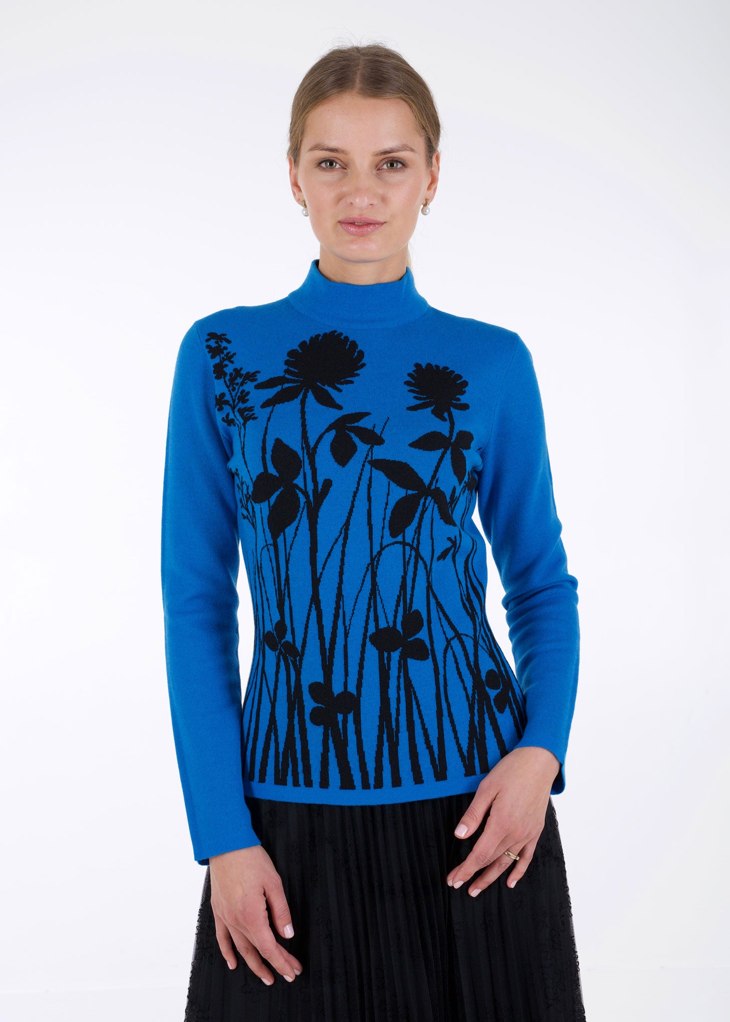 Merino wool jacquard knit top, meadow, blue – Arctic Affair