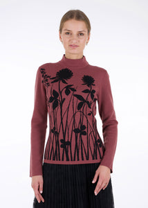 Merino wool jacquard knit top, meadow, renaissance rose