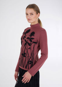 Merino wool jacquard knit top, meadow, renaissance rose