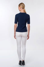Load image into Gallery viewer, Forget-me-not jacquard knit top, navy
