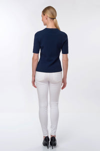 Forget-me-not jacquard knit top, navy