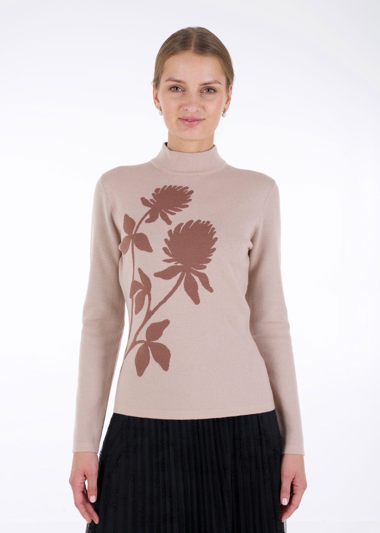 Merino wool jacquard knit top, clover, beige – Arctic Affair