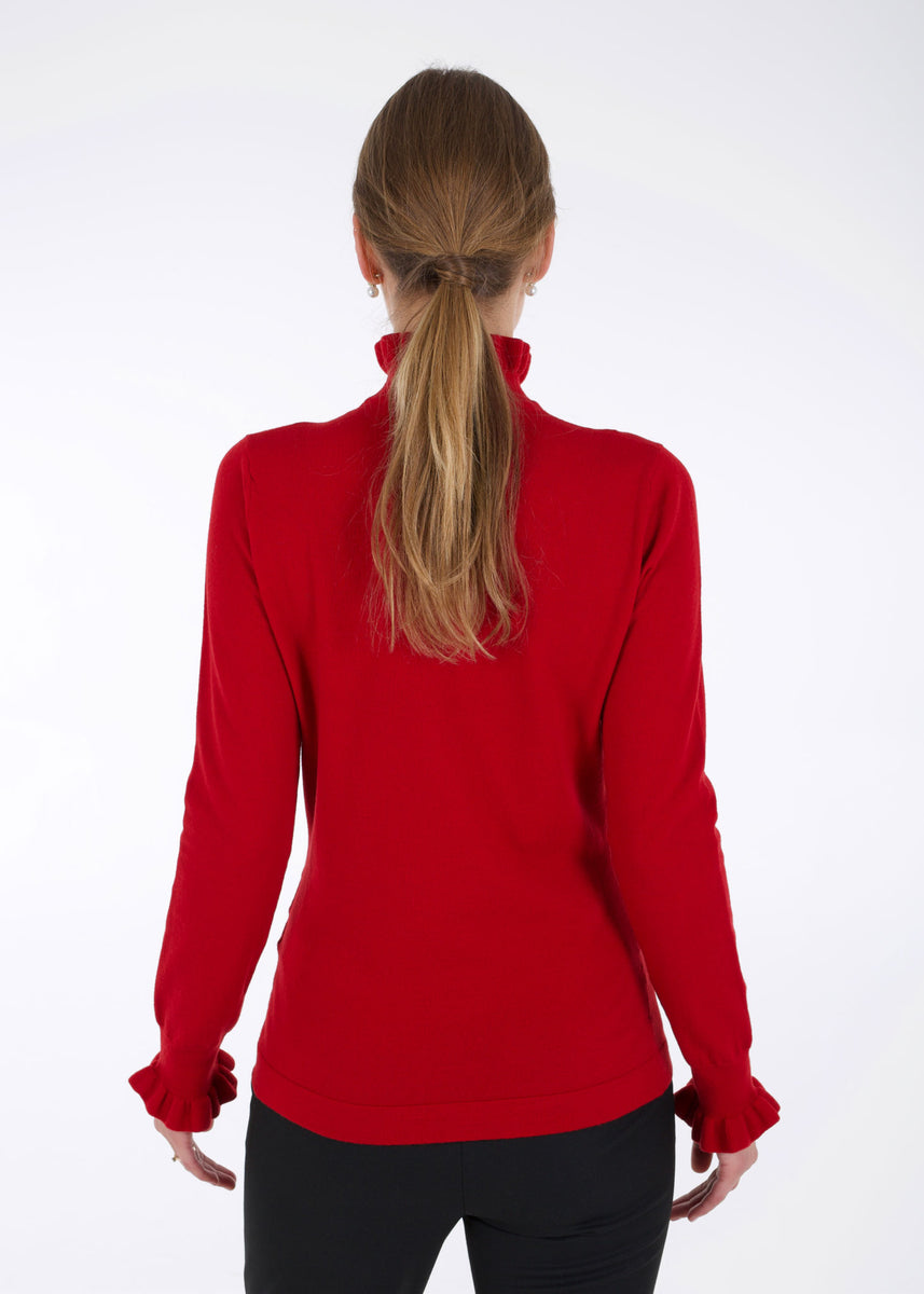 Merino ruffle knit top, red – Arctic Affair