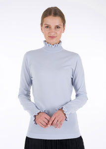Merino ruffle knit top, light grey