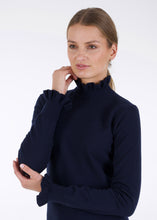 Load image into Gallery viewer, Merino ruffle knit top, dark blue
