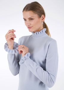 Merino ruffle knit top, light grey