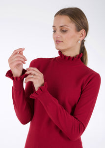 Merino ruffle knit top, raspberry