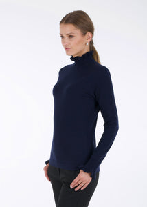 Merino ruffle knit top, dark blue
